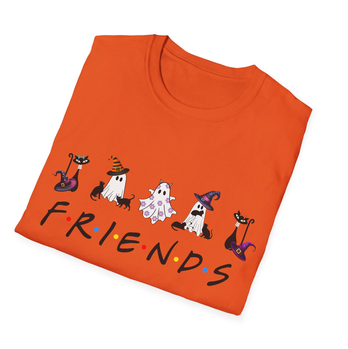 Halloween T-Shirt, Cat Ghost Friends Tshirt, Unisex Softstyle Tee Shirt