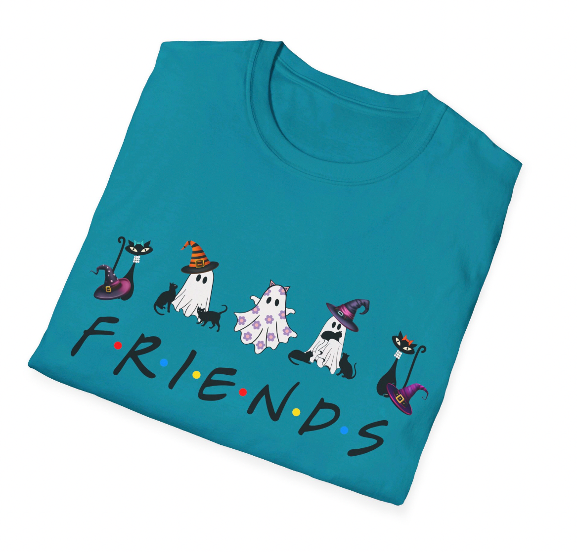 Halloween T-Shirt, Cat Ghost Friends Tshirt, Unisex Softstyle Tee Shirt