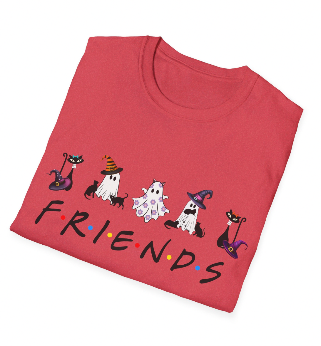 Halloween T-Shirt, Cat Ghost Friends Tshirt, Unisex Softstyle Tee Shirt