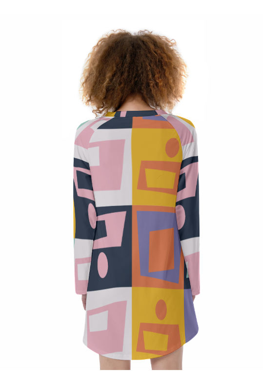 Retro Hippie Go-Go Dress - Mini Dress, MCM Long Sleeve Dress (Copy)