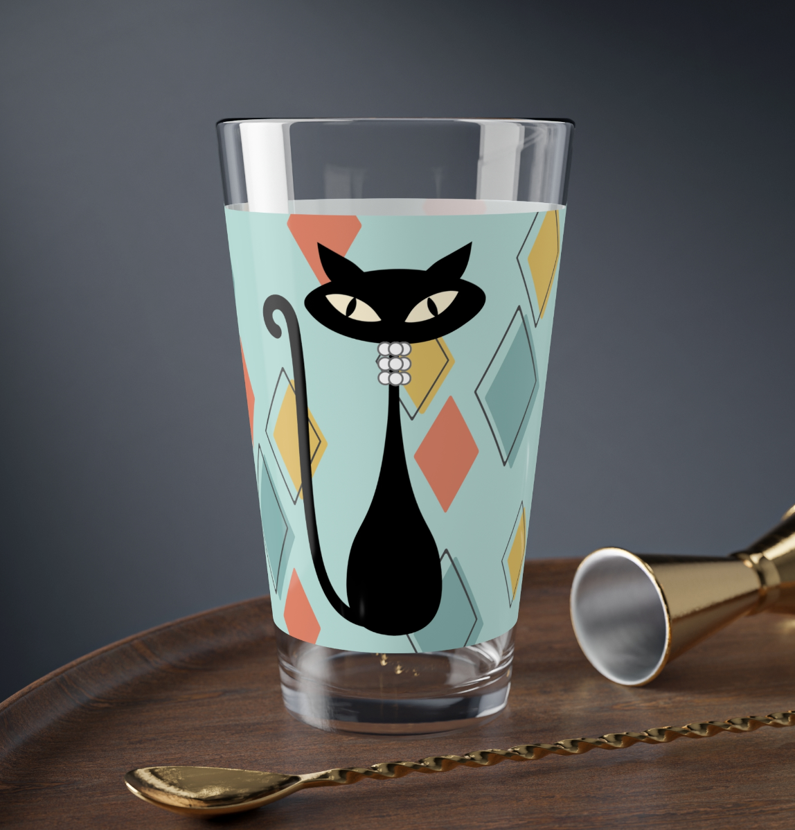Diamonds MCM Atomic Cat in Pearls Cocktail Glass, 16oz