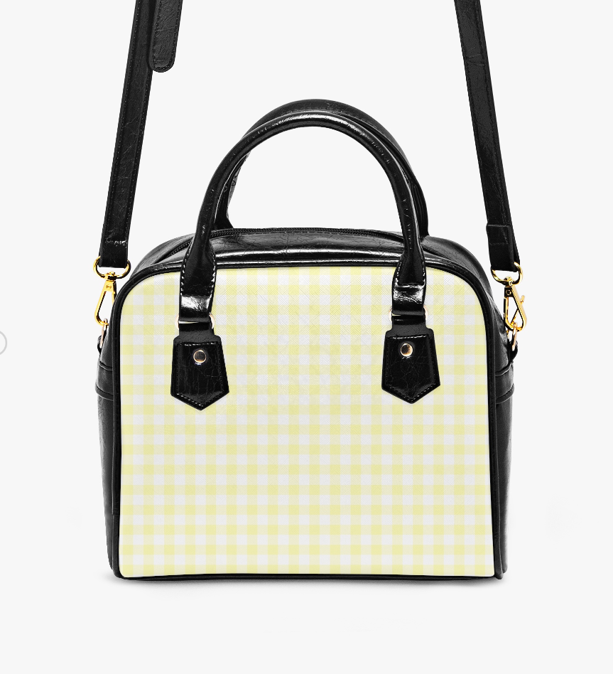 MCM Yellow Gingham Check Vegan Leather HandBag