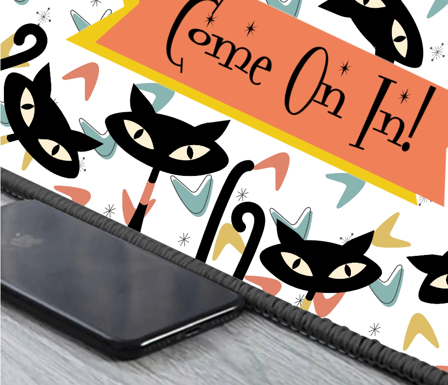 Atomic Cat Door Mat, MCM Welcome Mat, Come On In Door Mat, Welcome Rug