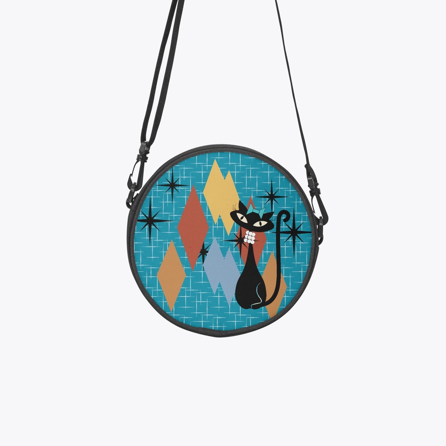 Atomic Cat in Pearls Round Satchel Bag 50s purse