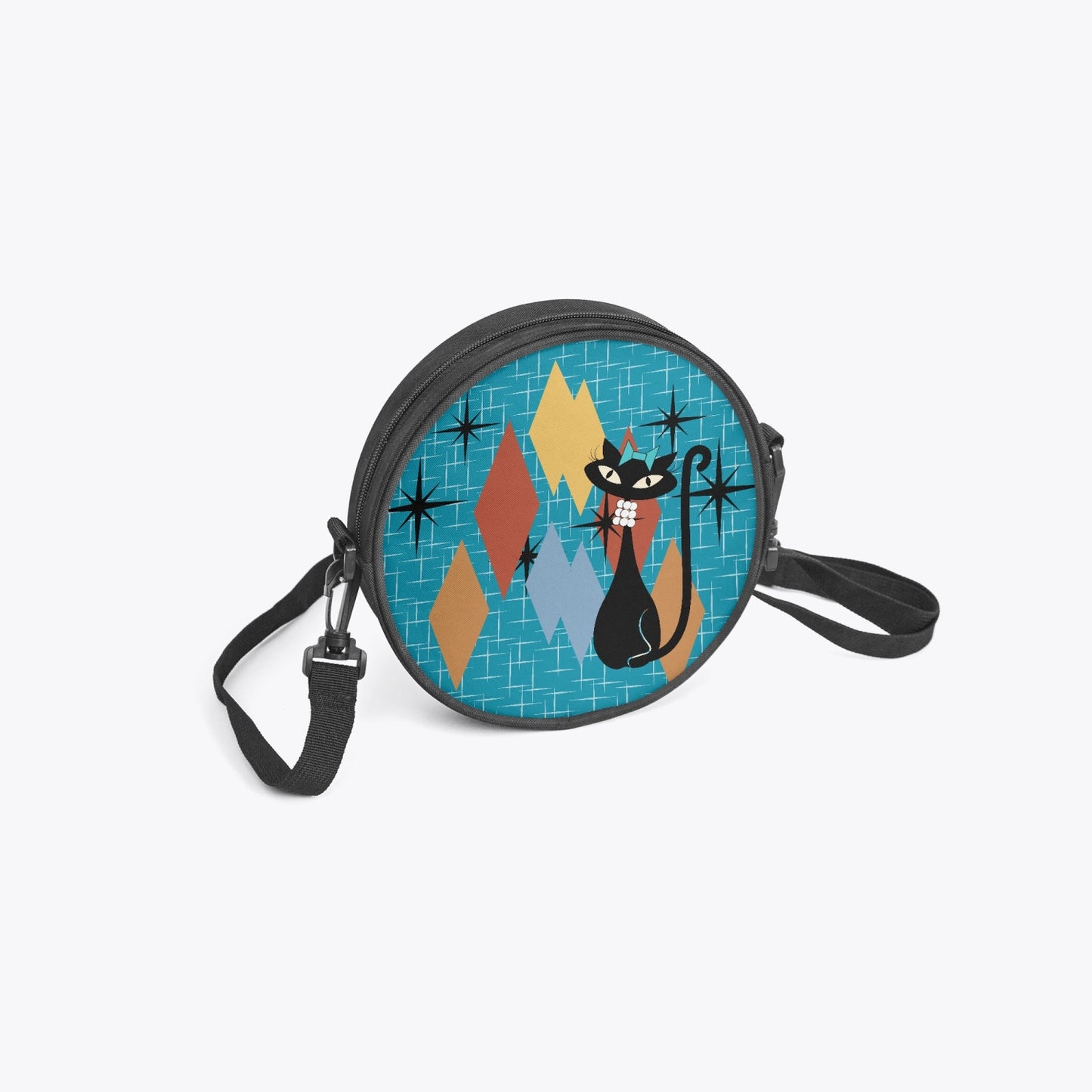 Atomic Cat in Pearls Round Satchel Bag 50s purse