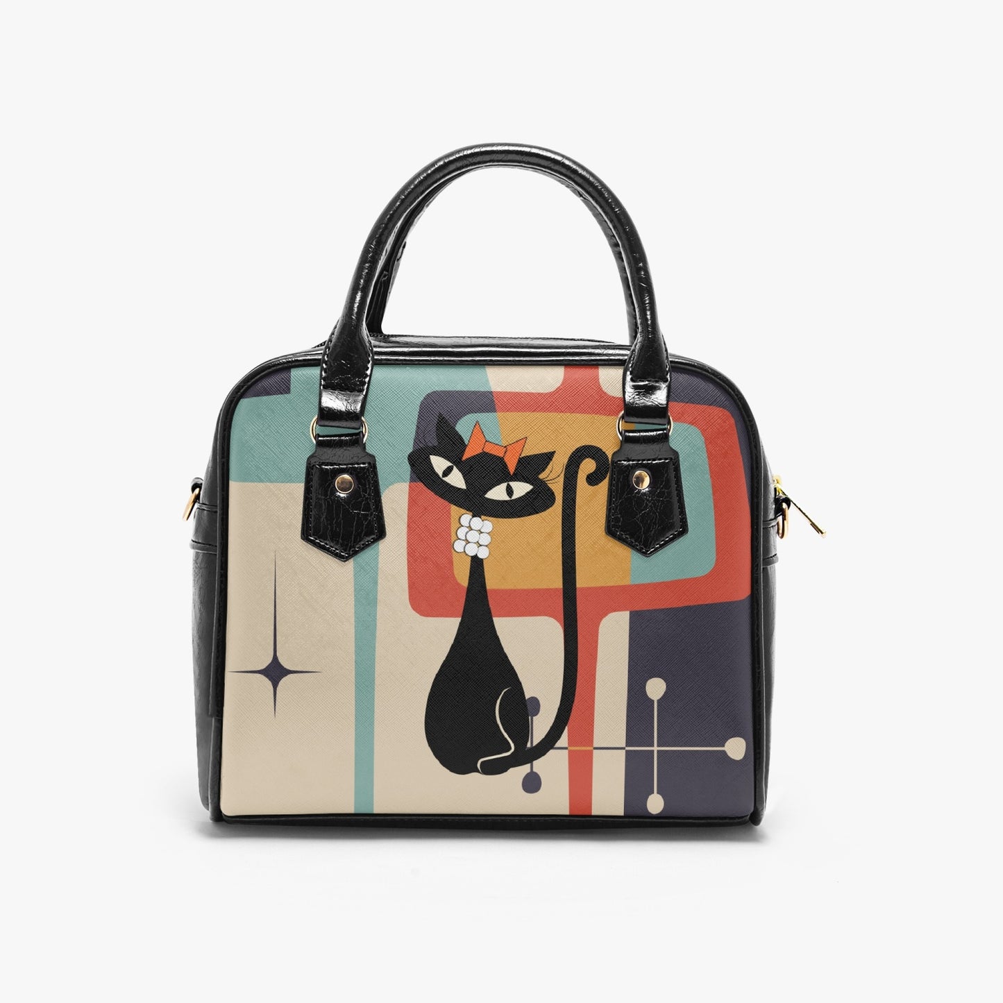 Atomic Cat in Pearls MCM Retro Vegan Leather HandBag- 1950s Style Purse