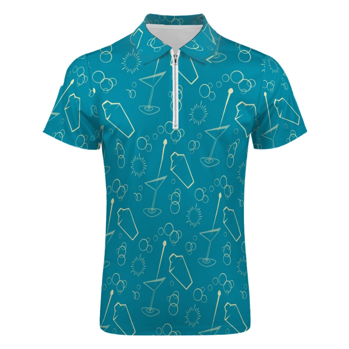 MCM Retro Polo Shirt- Mid Century Martini Design, Slim Fit Zipper Polo for men