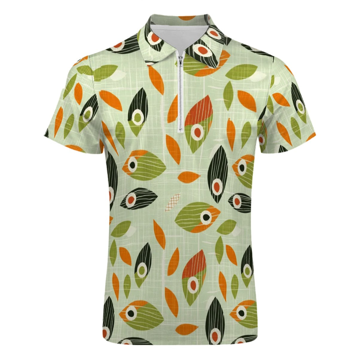MCM Retro Polo Shirt- Mid Century Geo Design Slim Fit Zipper Polo for men