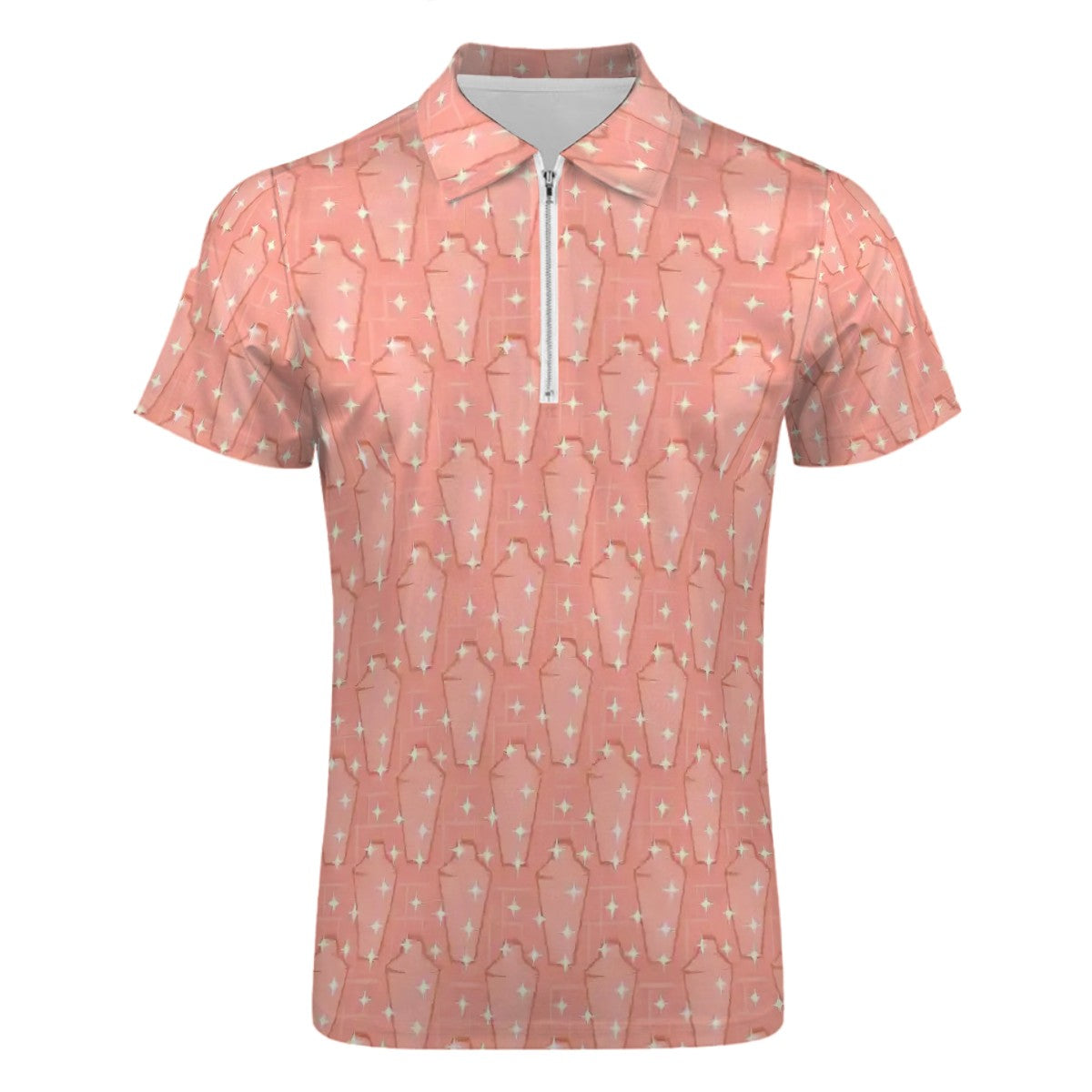 MCM Retro Polo Shirt- Atomic Martini Cocktail Design Slim Fit Zipper Polo for men