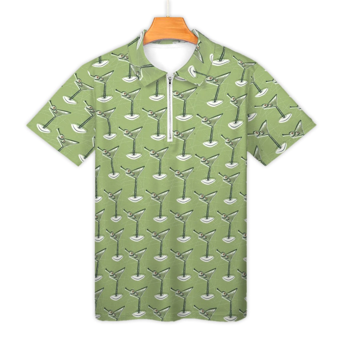 MCM Retro Polo Shirt- Atomic Martini Cocktail Design Slim Fit Zipper Polo for men