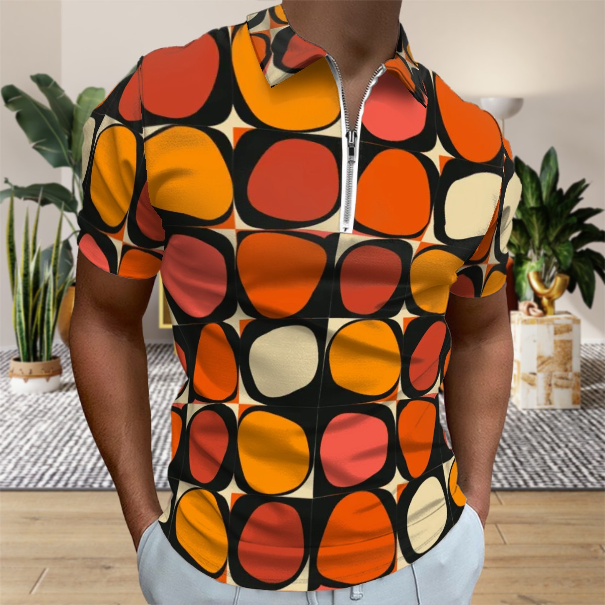 MCM Retro Polo Shirt- Atomic Design Groovy Slim Fit Zipper Polo for men