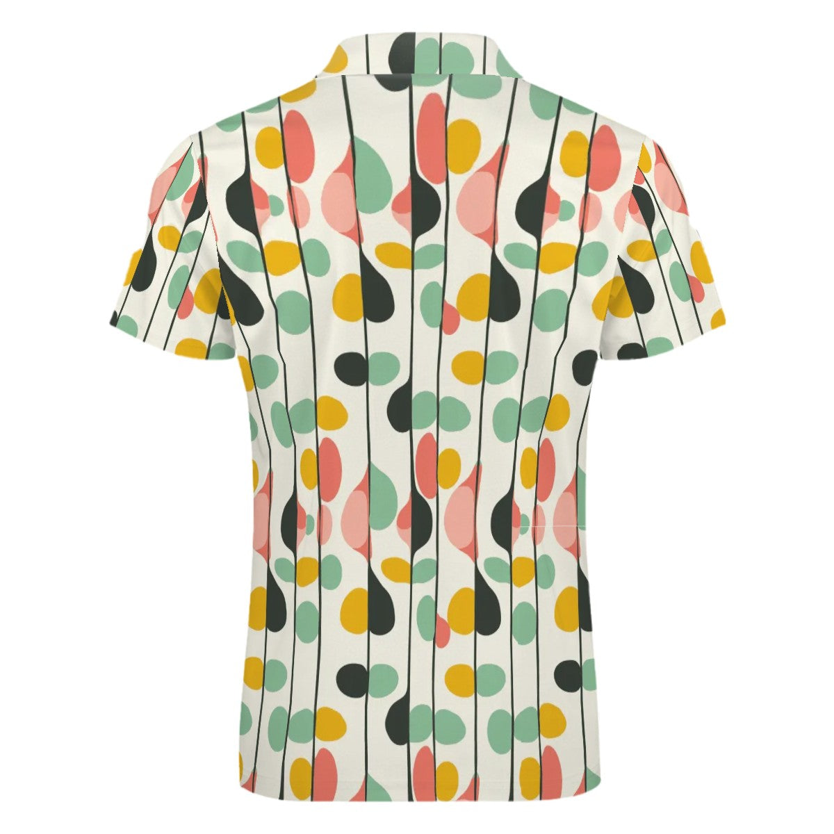 MCM Retro Polo Shirt- Mid Century Geo Design Slim Fit Zipper Polo for men