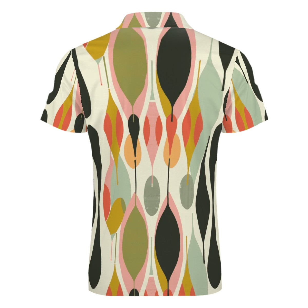 MCM Retro Polo Shirt- Mid Century Geo Design Slim Fit Zipper Polo for men
