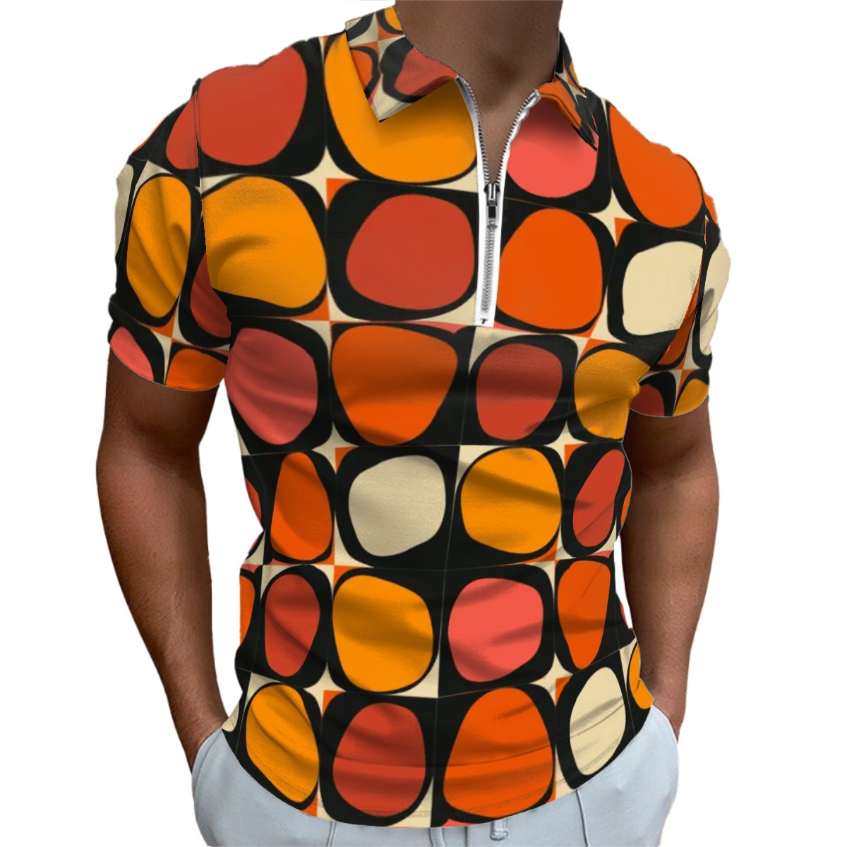 MCM Retro Polo Shirt- Atomic Design Groovy Slim Fit Zipper Polo for men