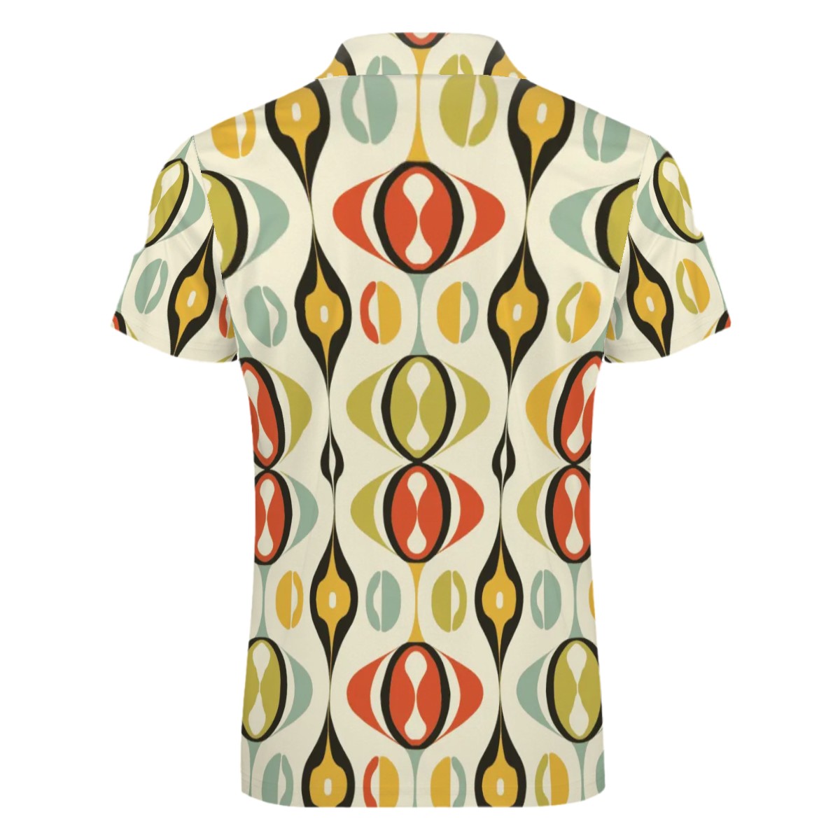 MCM Retro Polo Shirt- Mid Century Geo Design Slim Fit Zipper Polo for men