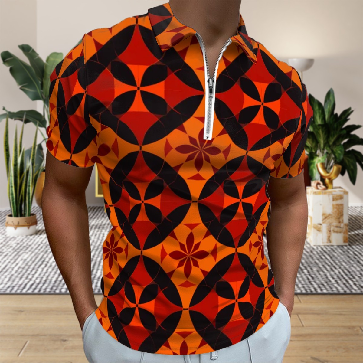 MCM Retro Polo Shirt- Atomic Design Groovy Slim Fit Zipper Polo for men