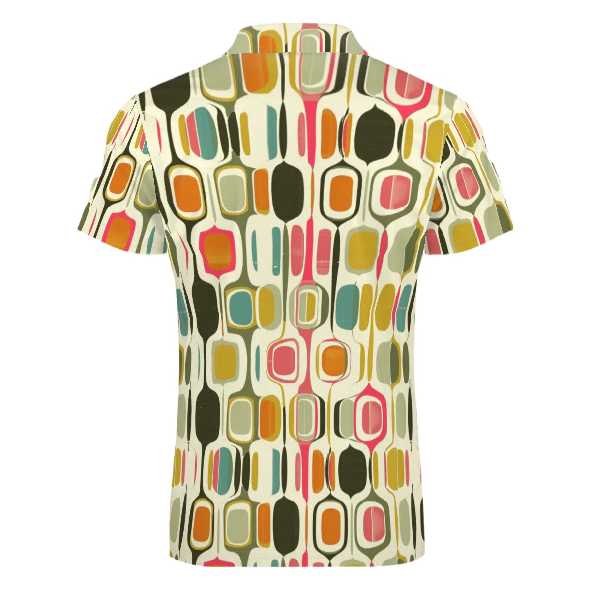 MCM Retro Polo Shirt- Mid Century Geo Design Slim Fit Zipper Polo for men
