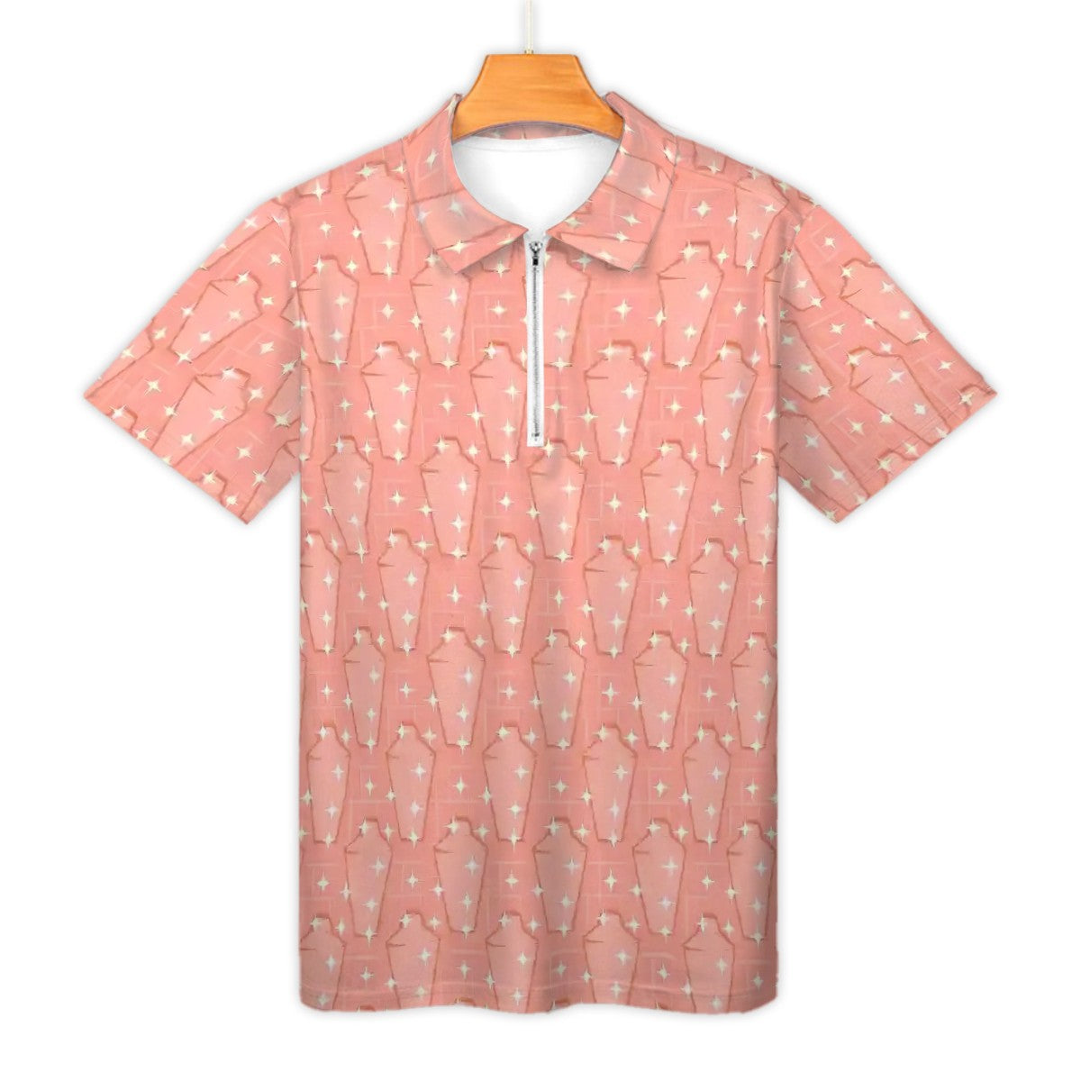 MCM Retro Polo Shirt- Atomic Martini Cocktail Design Slim Fit Zipper Polo for men