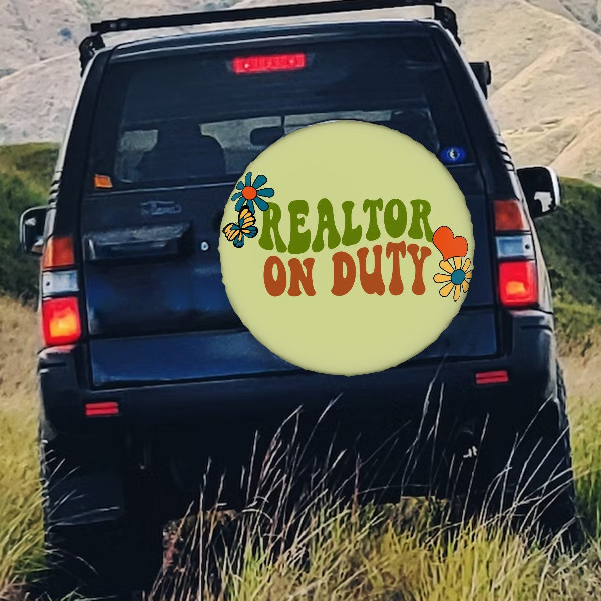 MCM Personalized Realtor Retro Groovy Tire Cover- Custom Spare Cover