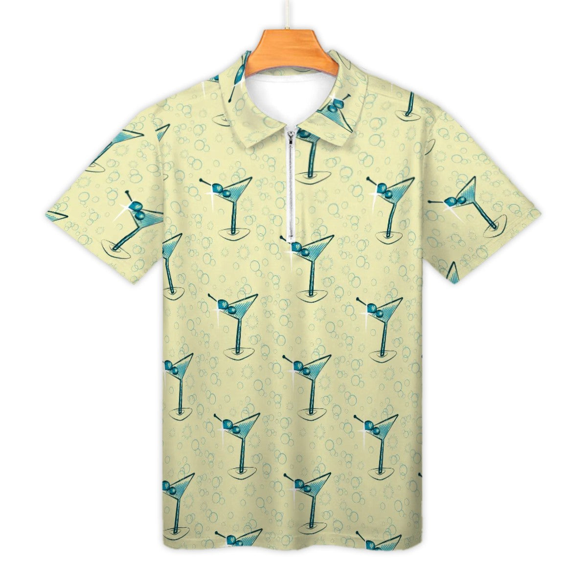 MCM Retro Polo Shirt- Mid Century Martini Design, Slim Fit Zipper Polo for men