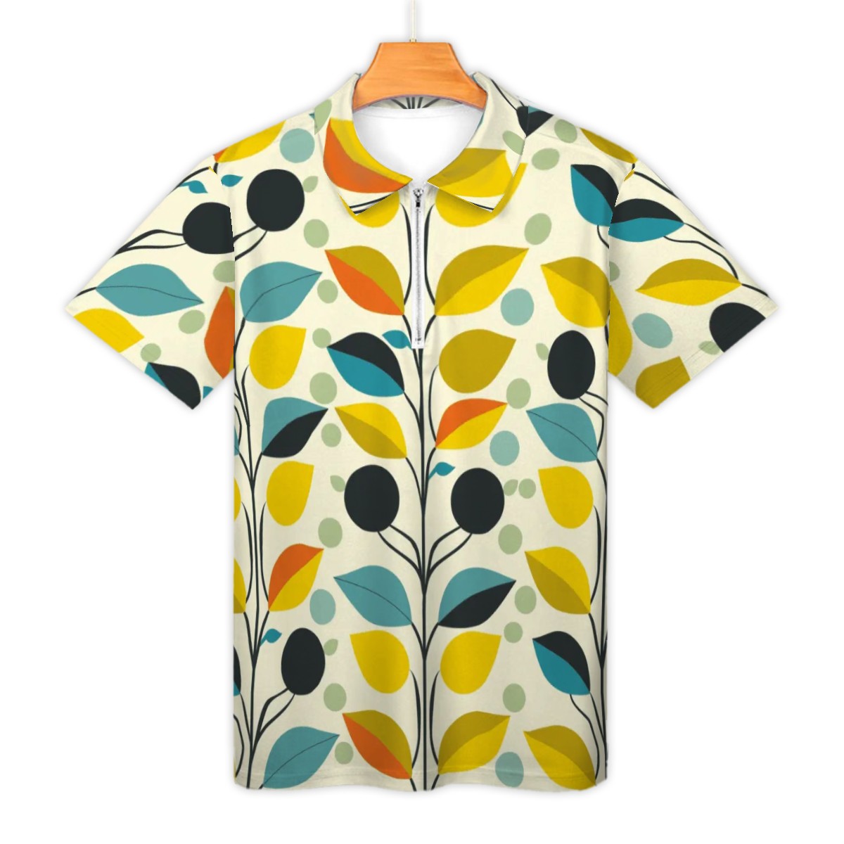 MCM Retro Polo Shirt- Mid Century Geo Design Slim Fit Zipper Polo for men