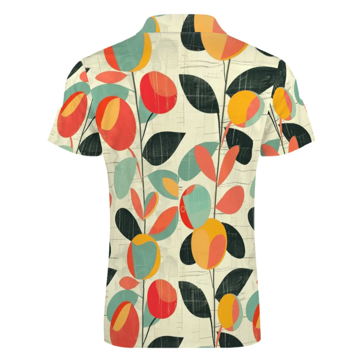 MCM Retro Polo Shirt- Mid Century Geo Design Slim Fit Zipper Polo for men
