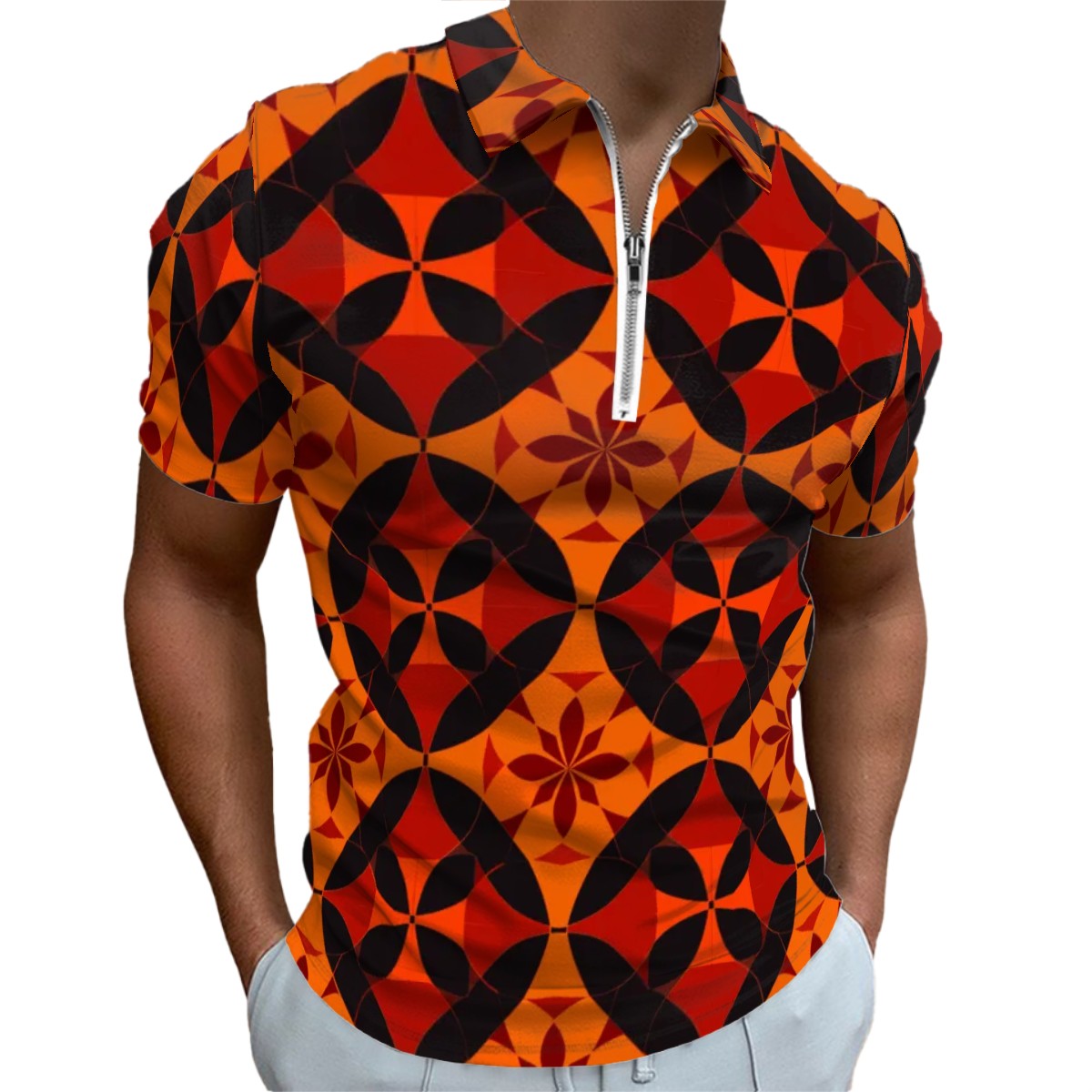 MCM Retro Polo Shirt- Atomic Design Groovy Slim Fit Zipper Polo for men