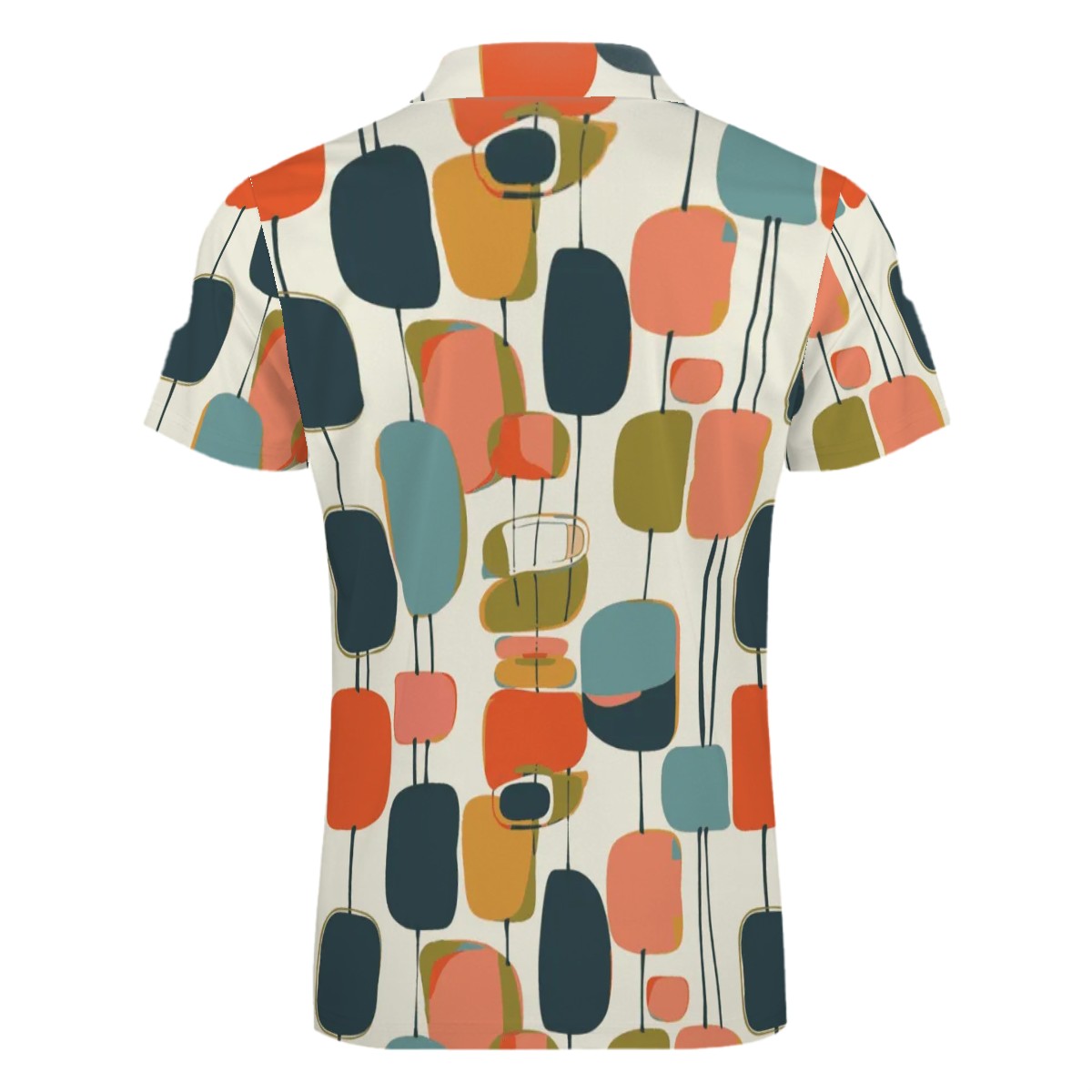 MCM Retro Polo Shirt- Mid Century Geo Design, Slim Fit Zipper Polo for men