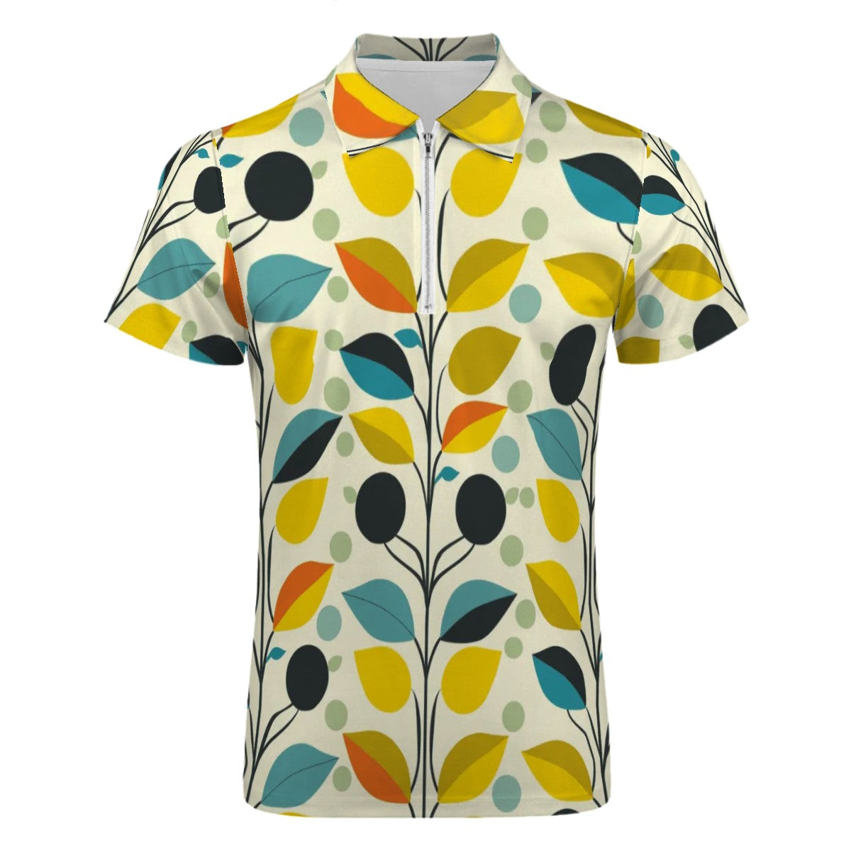 MCM Retro Polo Shirt- Mid Century Geo Design Slim Fit Zipper Polo for men