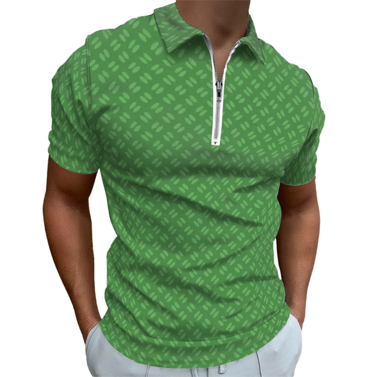 MCM Retro Polo Shirt- Mid Century Geo Design Slim Fit Zipper Polo for men