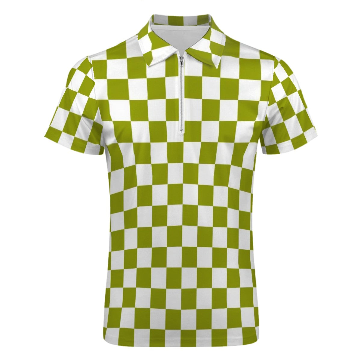 MCM Retro Polo Shirt- Mid Century Checker Design Slim Fit Zipper Polo for men