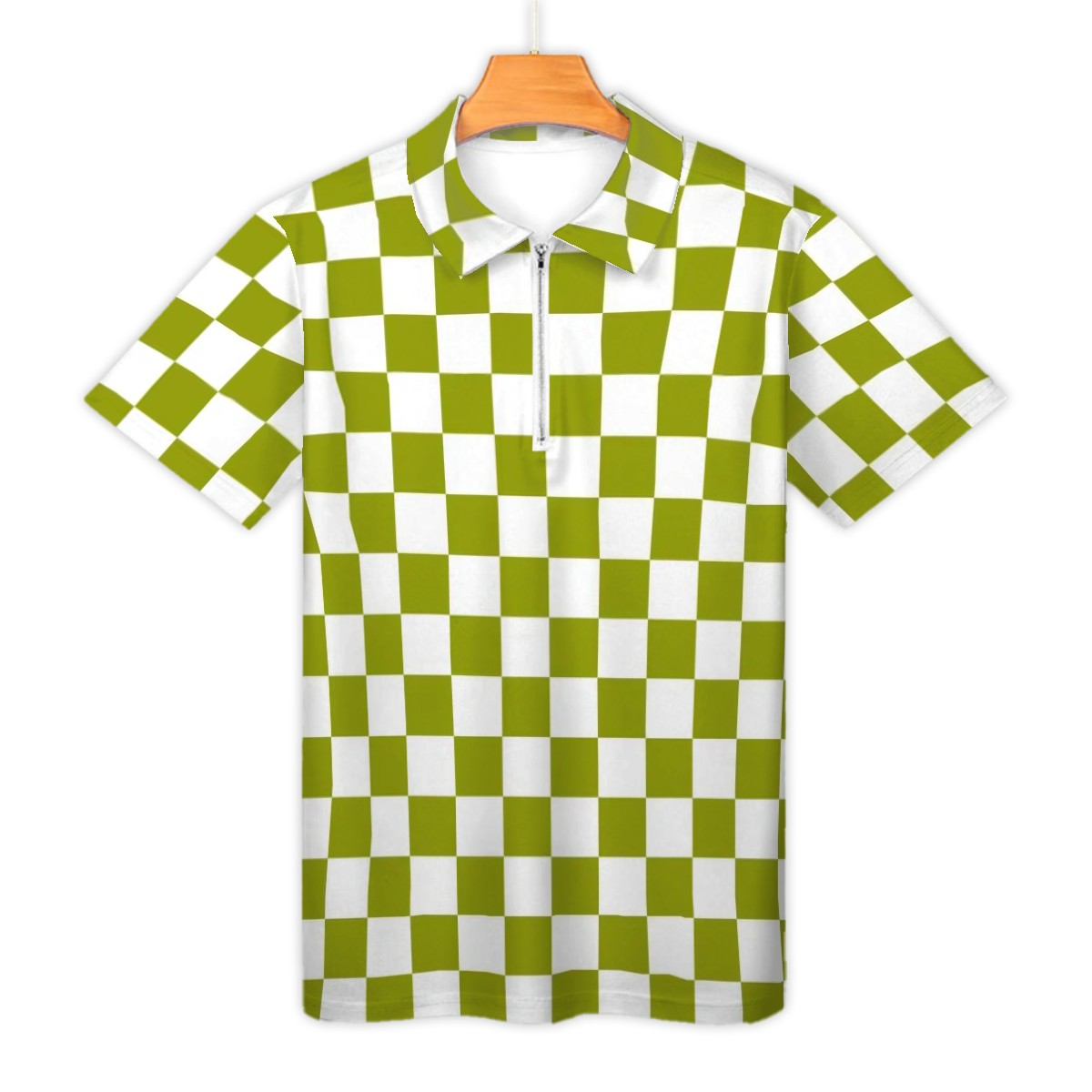 MCM Retro Polo Shirt- Mid Century Checker Design Slim Fit Zipper Polo for men