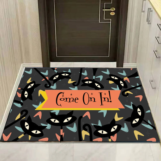 Atomic Cat Door Mat, MCM Welcome Mat, Come On In Door Mat, Welcome Rug