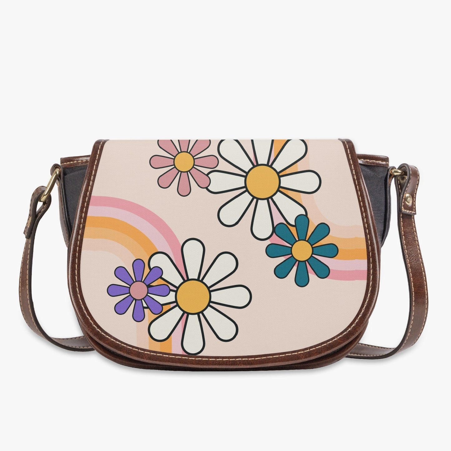 Retro Hippie Daisy Flap Saddle Bag