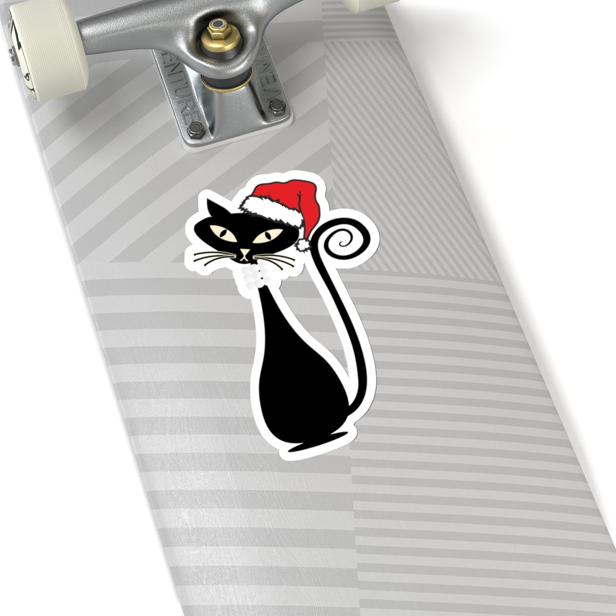 MCM Christmas Sticker, Holiday Atomic Cat Sticker, Black Cat Sticker, Mid Century Modern Cat Sticker, Clear or White edge, Vinyl Sticker