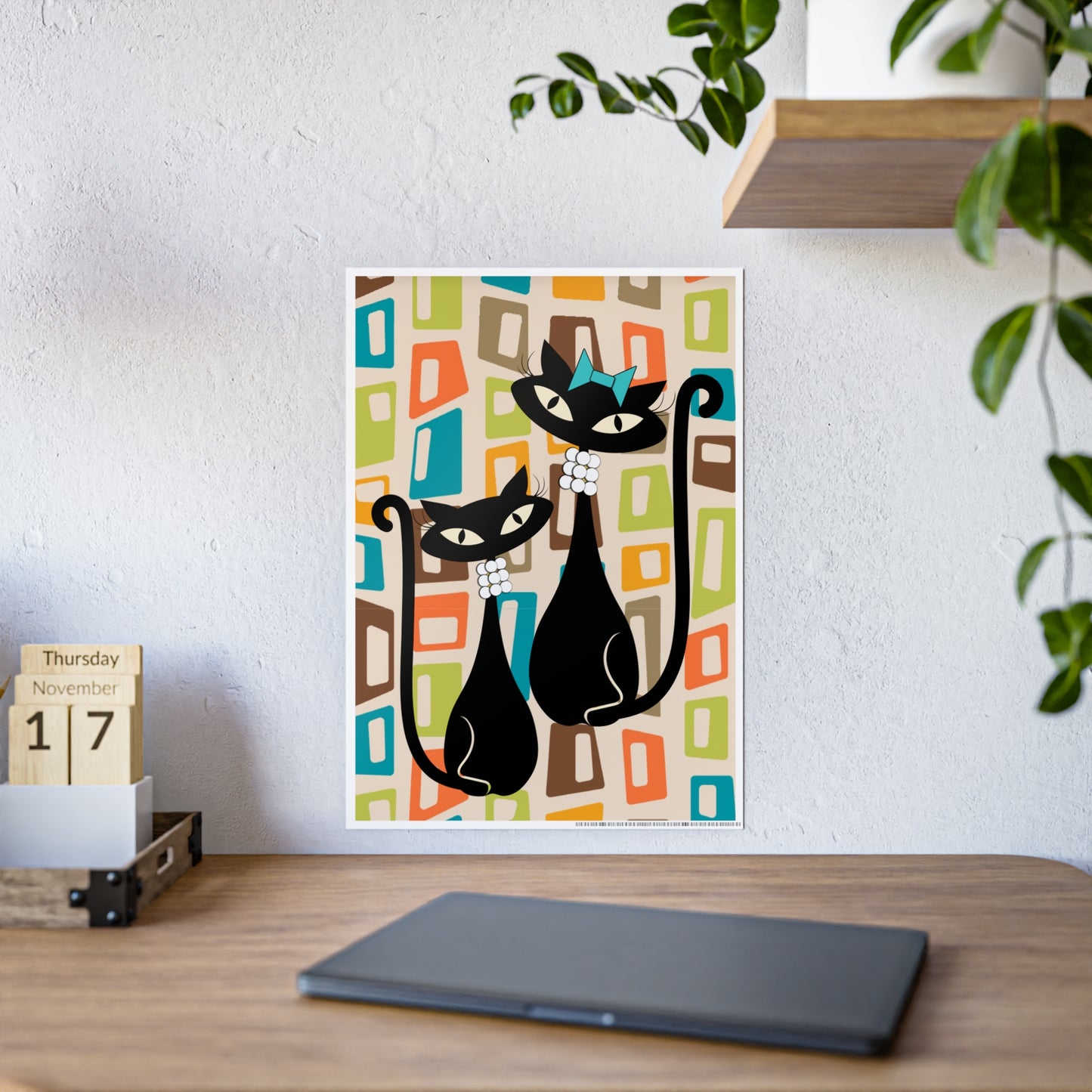 Atomic Cat in Pearls Poster