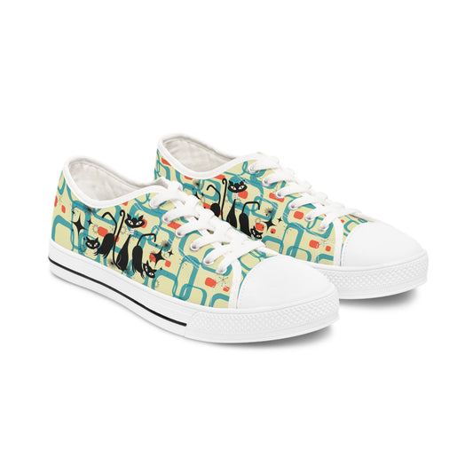 Atomic Cat in Pearls Women's Low Top Sneakers