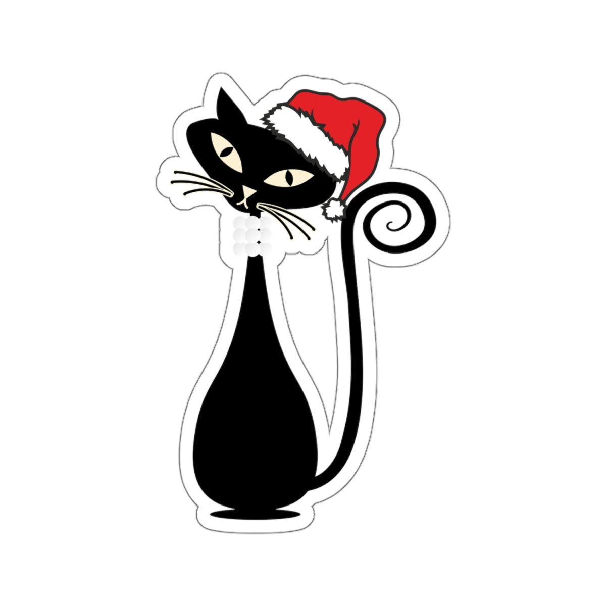 MCM Christmas Sticker, Holiday Atomic Cat Sticker, Black Cat Sticker, Mid Century Modern Cat Sticker, Clear or White edge, Vinyl Sticker