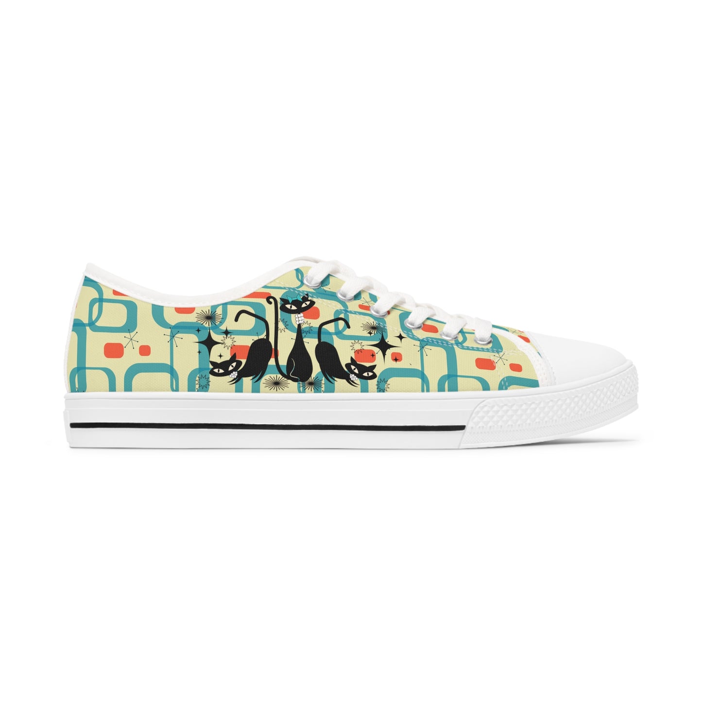 Atomic Cat in Pearls Women's Low Top Sneakers