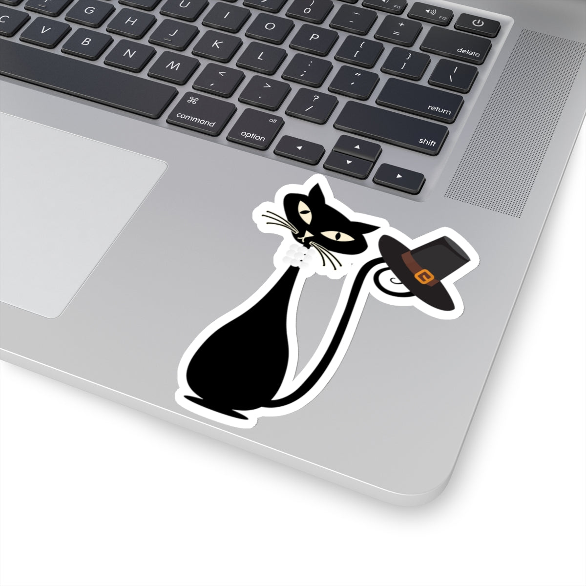MCM Thanksgiving Sticker, Atomic Cat Sticker, Black Cat Sticker, Mid Century Modern Cat Sticker, Clear or White edge,Vinyl Sticker