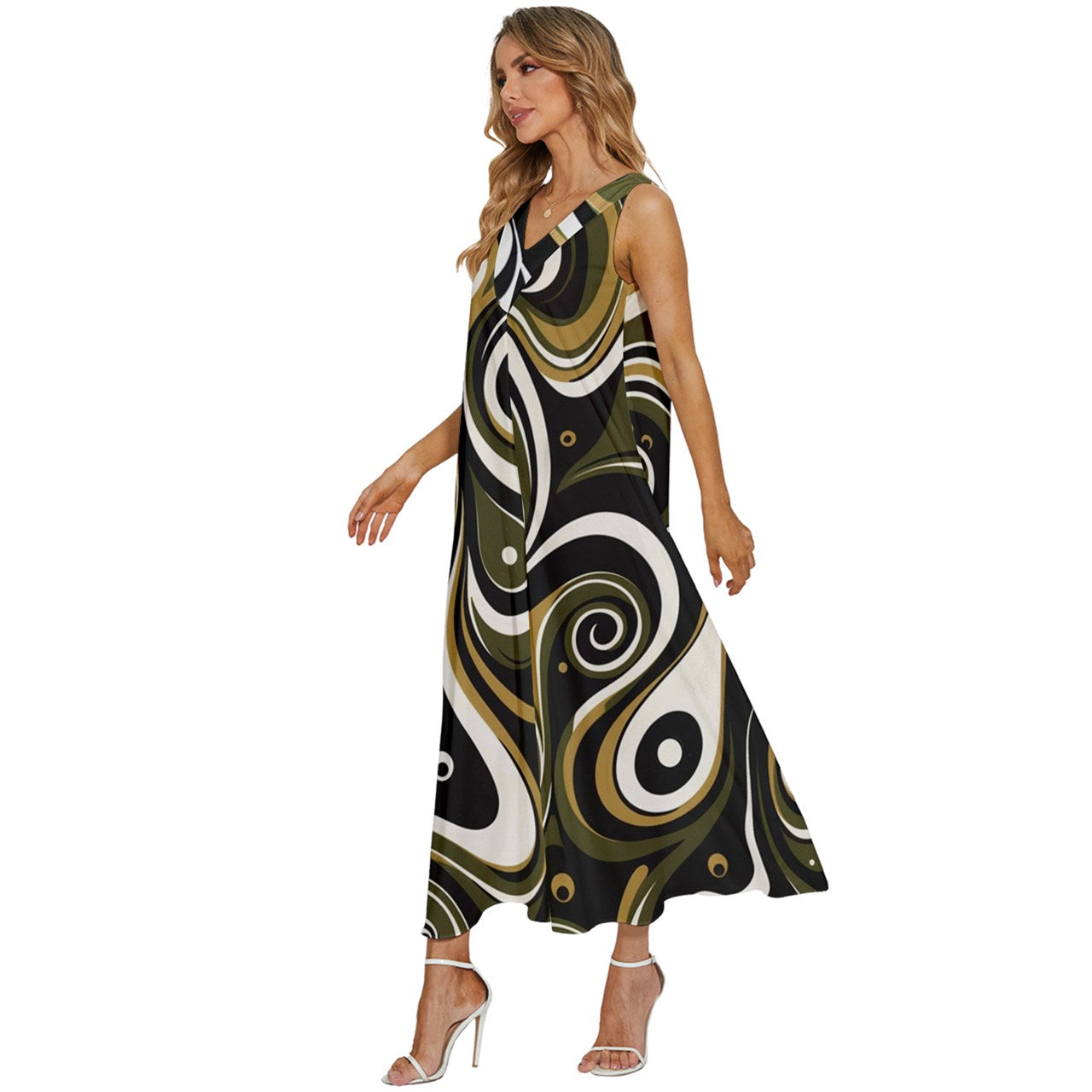 olive Jumpsuit V-Neck Sleeveless Wide Leg Pants Overalls