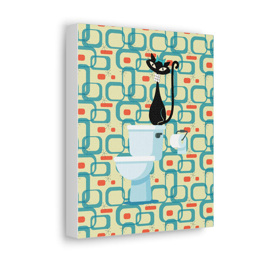 Atomic Cat In Pearls on the Potty Canvas Wall Art