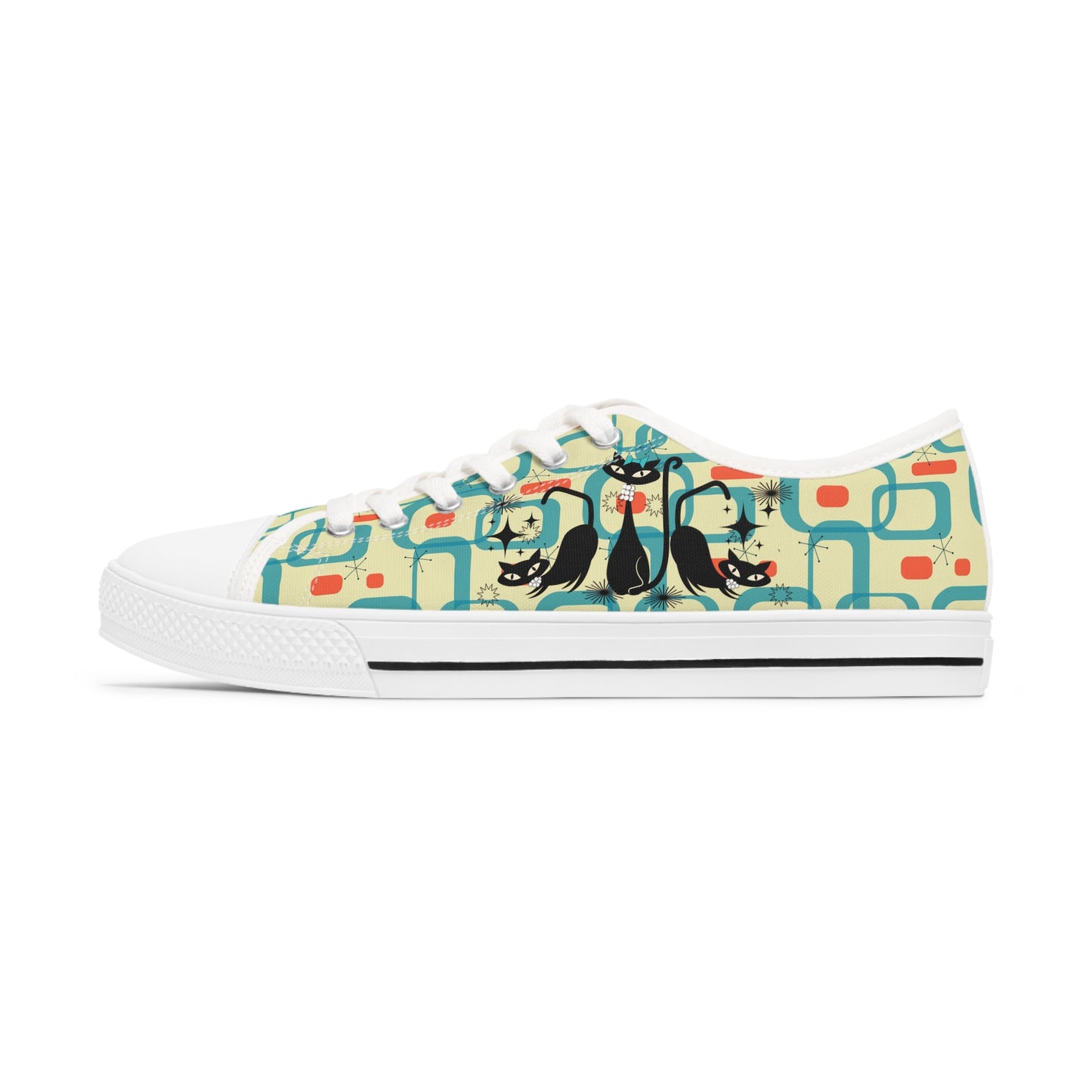 Atomic Cat in Pearls Women's Low Top Sneakers