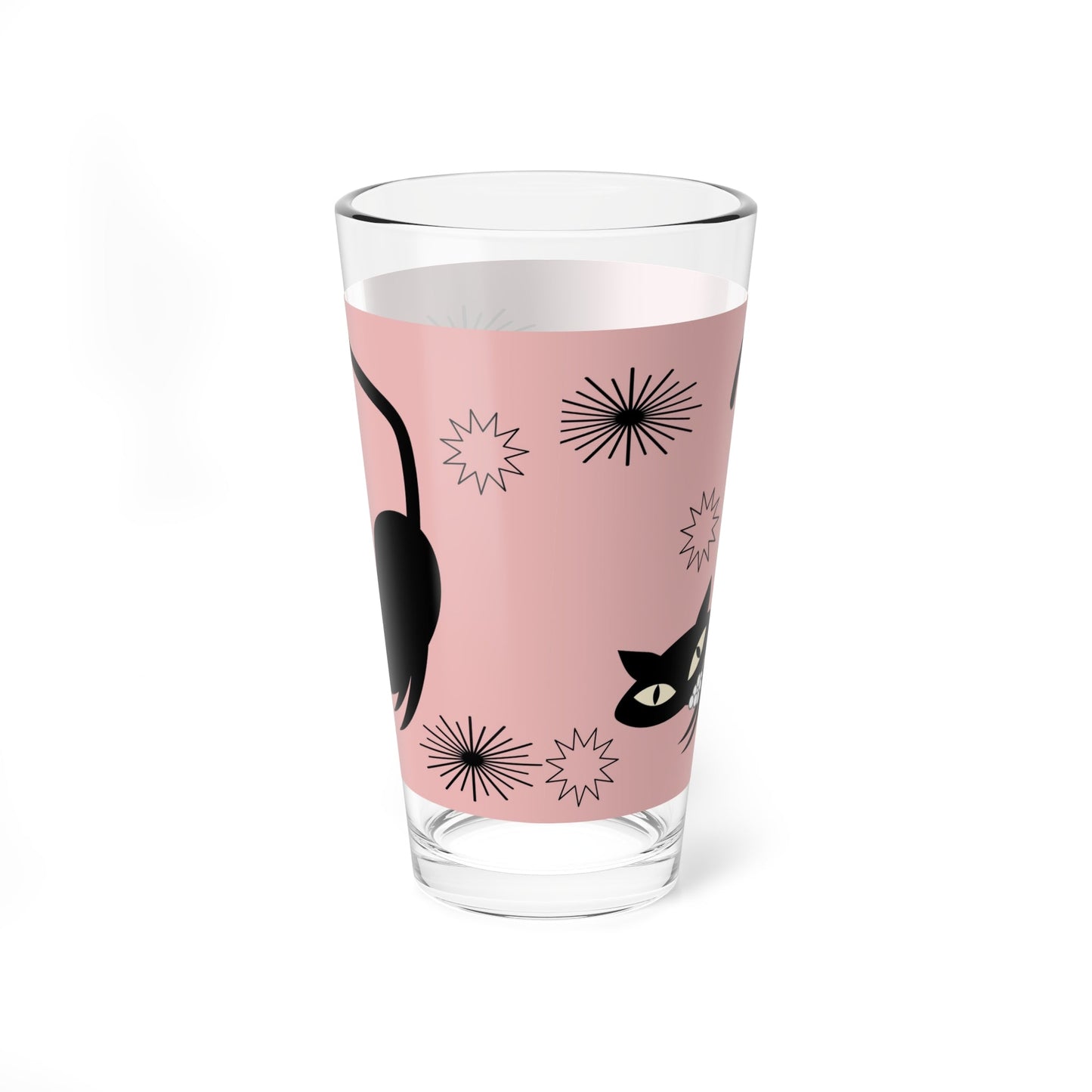 MCM Pink Atomic Cat Glassware 1/2/4 pc Set, MCM Beer Glass, Sexton Cat Cocktail Glass