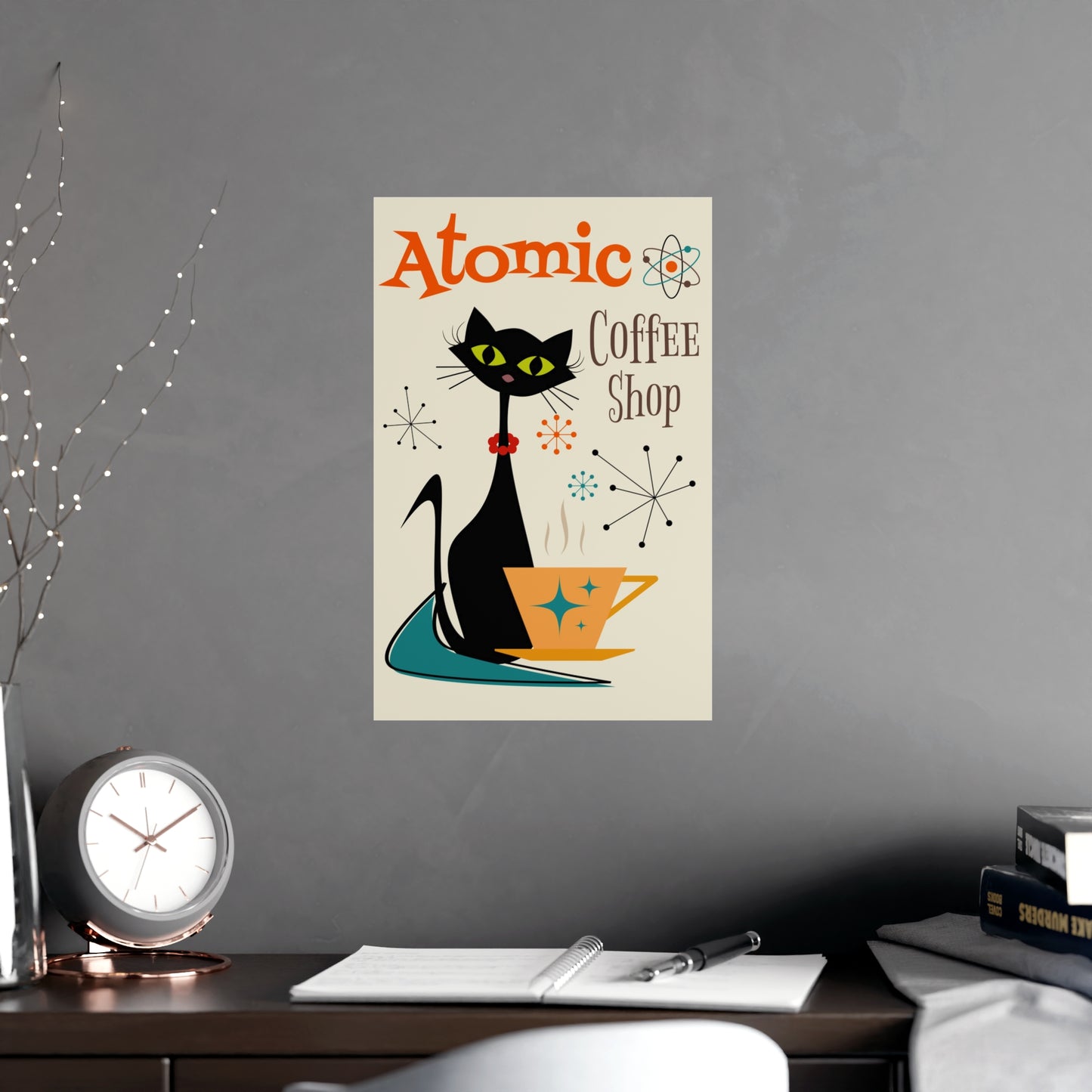 MCM Atomic Cat in Pearls Posters