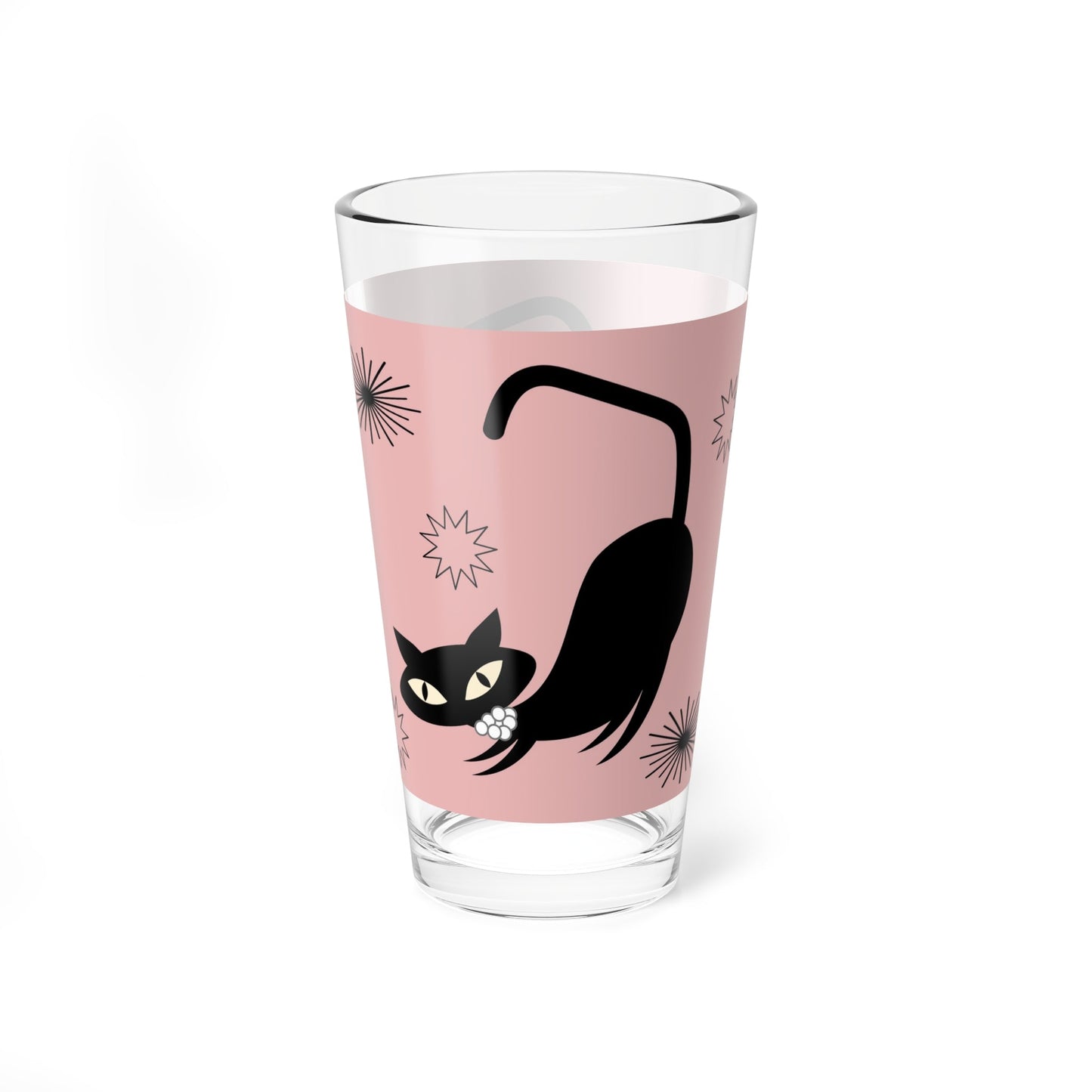 MCM Pink Atomic Cat Glassware 1/2/4 pc Set, MCM Beer Glass, Sexton Cat Cocktail Glass