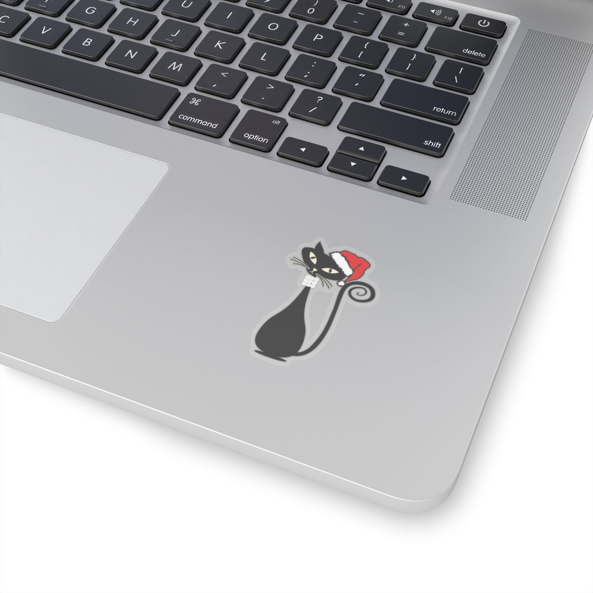 MCM Christmas Sticker, Holiday Atomic Cat Sticker, Black Cat Sticker, Mid Century Modern Cat Sticker, Clear or White edge, Vinyl Sticker