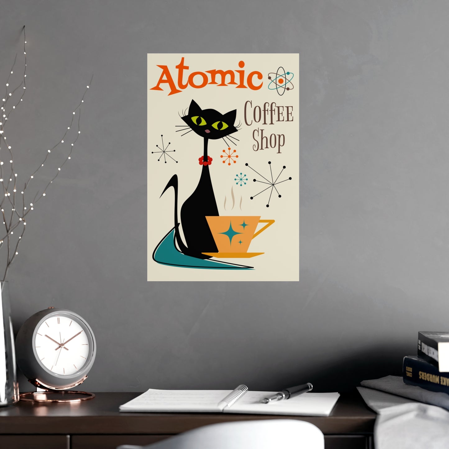 MCM Atomic Cat in Pearls Posters