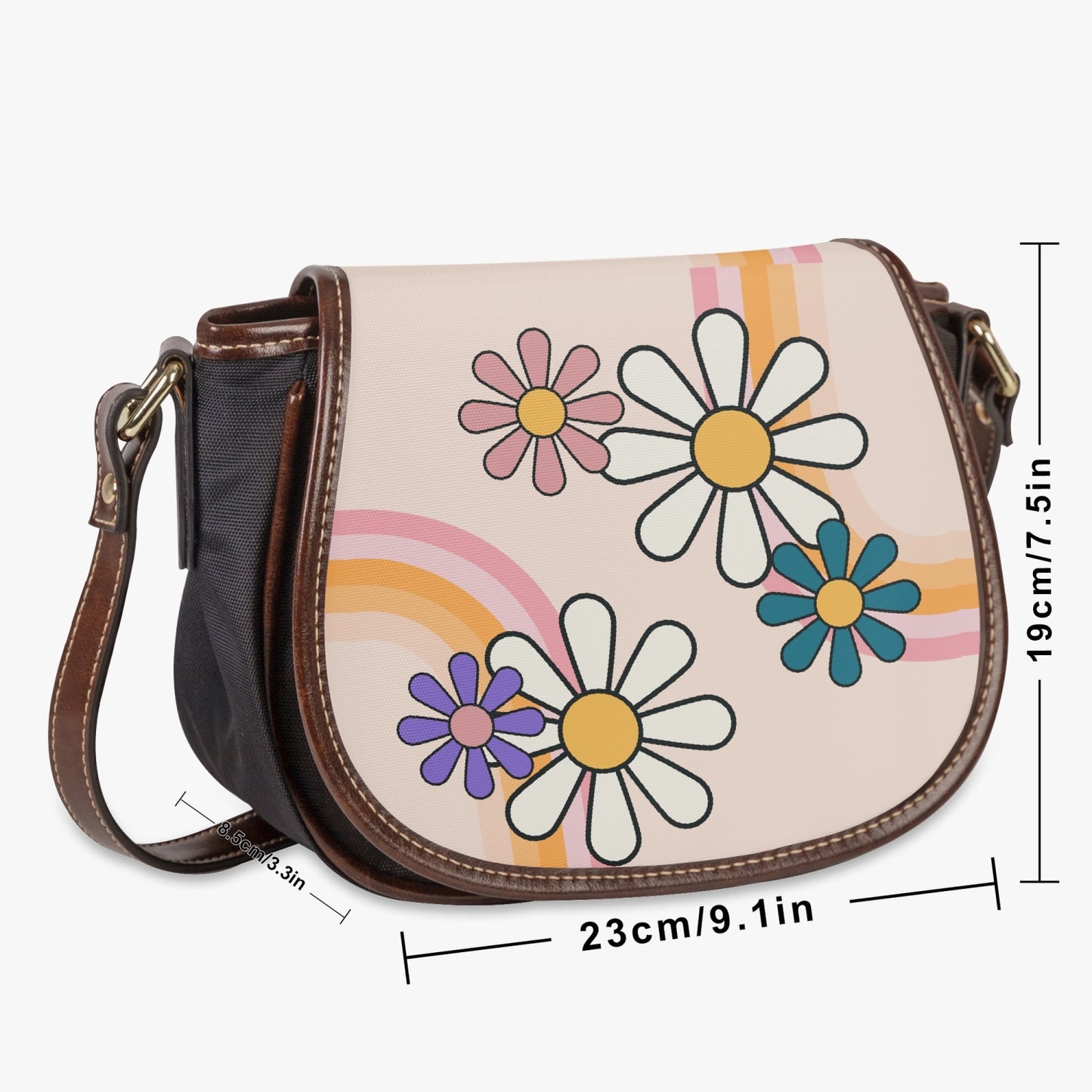 Retro Hippie Daisy Flap Saddle Bag