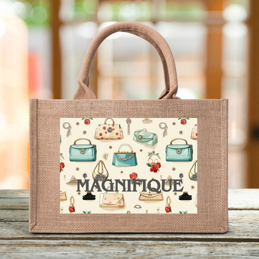 Magnifique Retro Purses Jute Burlap Tote Bag